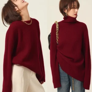 Turtleneck 100% cashmere sweater women loose thickening age
