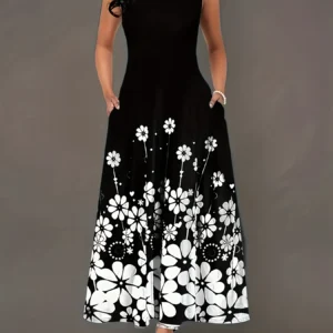 Plus size Summer Fashion Sleeveless Printed Temperament Dress