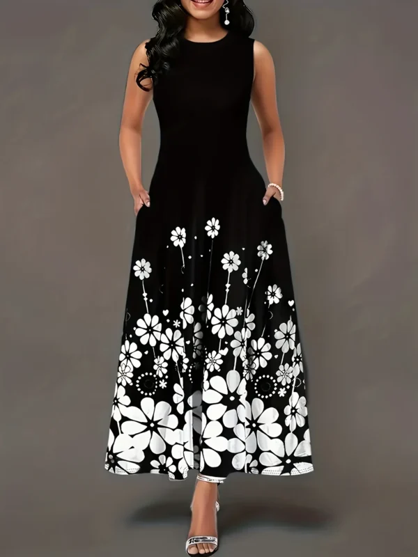 Plus size Summer Fashion Sleeveless Printed Temperament Dress