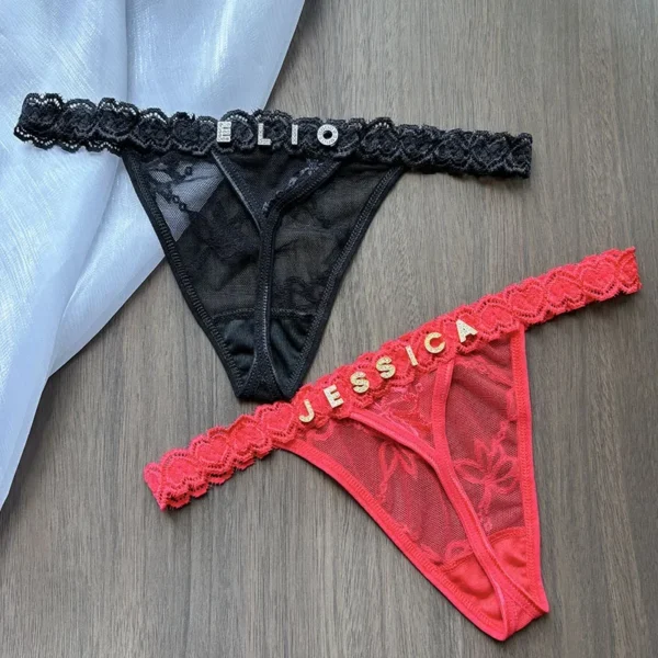 Personality Custom Name Crystal Letter Thong Lace Bikini Panties G-String