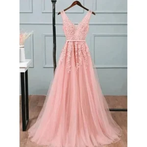 Gorgeous Pearl Pink Evening Dresses Illusion Strap Lace Appliques