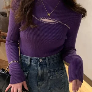 Turtleneck Knitted Sweater Ribbed Pullovers Autumn Winter