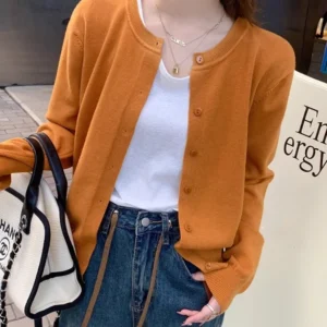 Cardigan O-Neck Solid Color Fashion High-Grade Comfortable Slim Casual Knitwear Tops