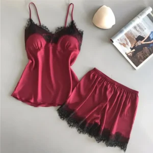 Women Pajama Suit Fashion V-Neck Lace Sexy Lingerie Pyjamas