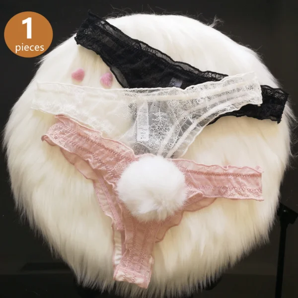 Sexy Women Rabbit Tail Underwear T-back G-string Lace Trasparent Girls Panties