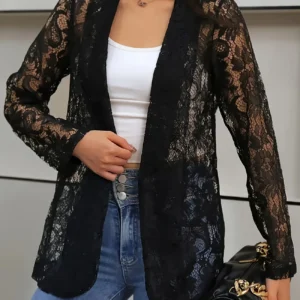 women's elegant lace cardigan long sleeved lightweight elastic