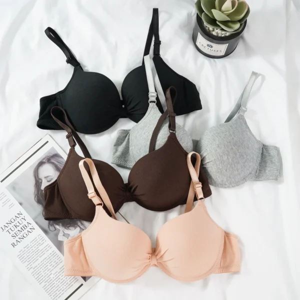 Push Up Bra Sexy Women's Cotton Gathered Deep V Underwire Brassiere Lingerie - Image 2