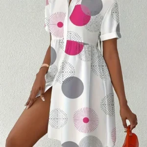 Women Summer Fashion Button-Up Lapel Collar Short Sleeves