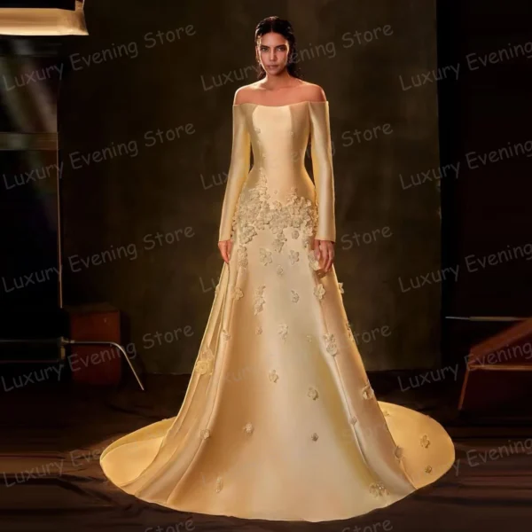 Simple Evening Dresses Mermaid Off Shoulder  Gowns Long Sleeve