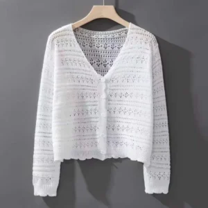 Thin jacket women's long sleeved short cut hollowed  sun protection