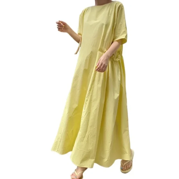 New Style Loose Slimming Short Sleeve Yellow Large Size Women's Dress - Image 2