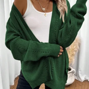 Fashionable solid color knitted sweater mid to long cardigan sweater women's top