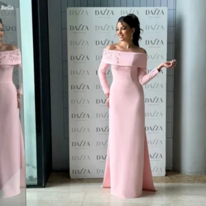 Pink Pearls Appliques robes de soirée One Shoulder Long Sleeves