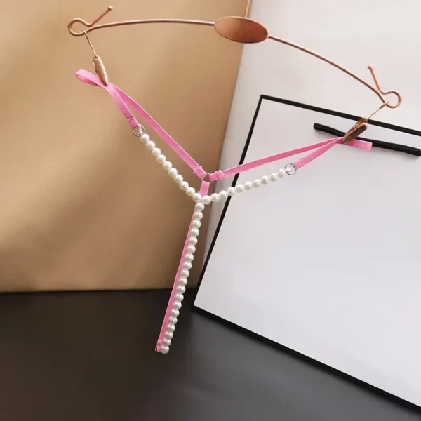 Sexy Pearl Beaded Underwear Women T Shaped Crotchless G-String - Image 6