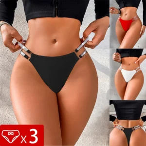 3pcs Women Sexy Thongs Low Rise Panties Two Shiny Belts Lady G-string