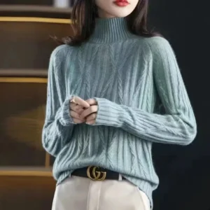 Turtleneck Cashmere Sweater Ladies Sweater Long Loose Knit