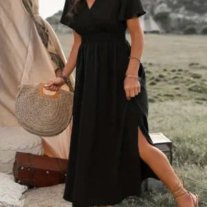 Dress with Cinched Waist - Flattering Short Sleeve