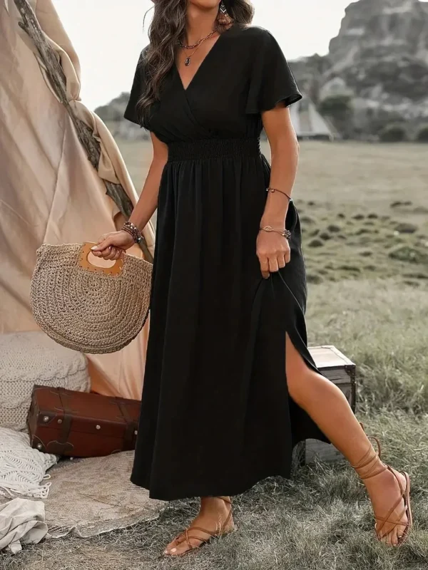 Dress with Cinched Waist - Flattering Short Sleeve