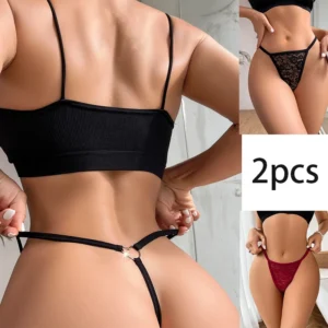 2pcs Back Heart Decor Sexy Lace Women G-string Low Rise Elegant Sexy Lingerie