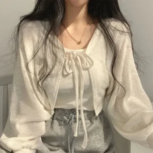 Cardigan Women Fashion Thin Sunscreen Korean Style Lantern Sleeve