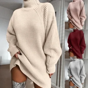 Women Knitted Sweater Elegant Chic Fashion Long Sleeve Turtleneck