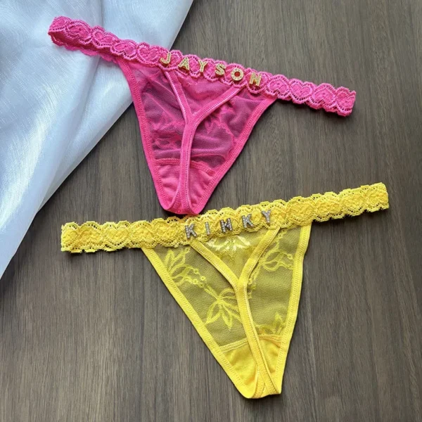 Personality Custom Name Crystal Letter Thong Lace Bikini Panties G-String - Image 2