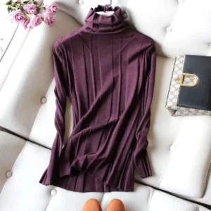 Purple Casual Solid Knitted Soft Loose Turtleneck Pullover