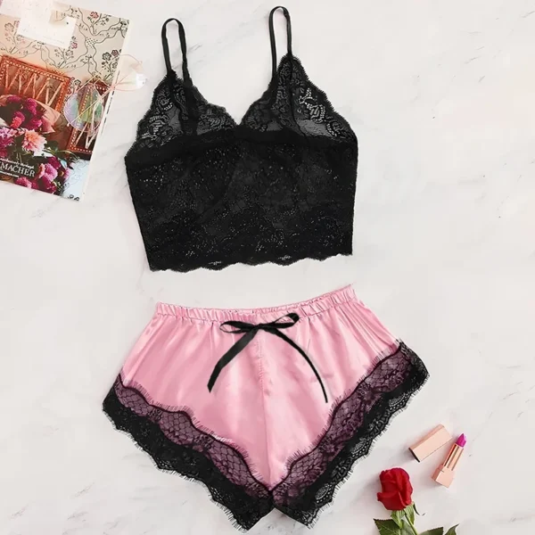 2025 Summer 2 Pcs Women's New Sexy Lace See-Through Pajamas