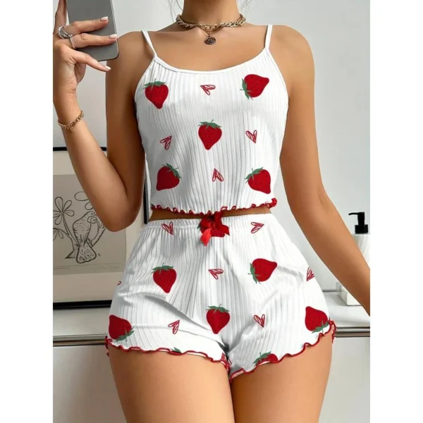 New Strawberry Print Sleepwear Set Women's  Pajamas