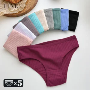 5PCS/SET Cotton Ribbed Striped Underwear for Women
