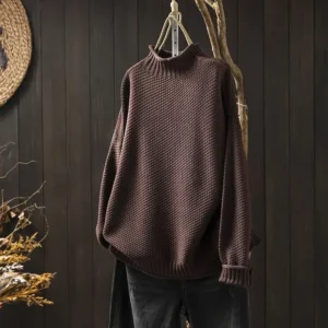 Vintage Turtleneck Pullover Women Knit Long Sleeve Top Tees Sweater