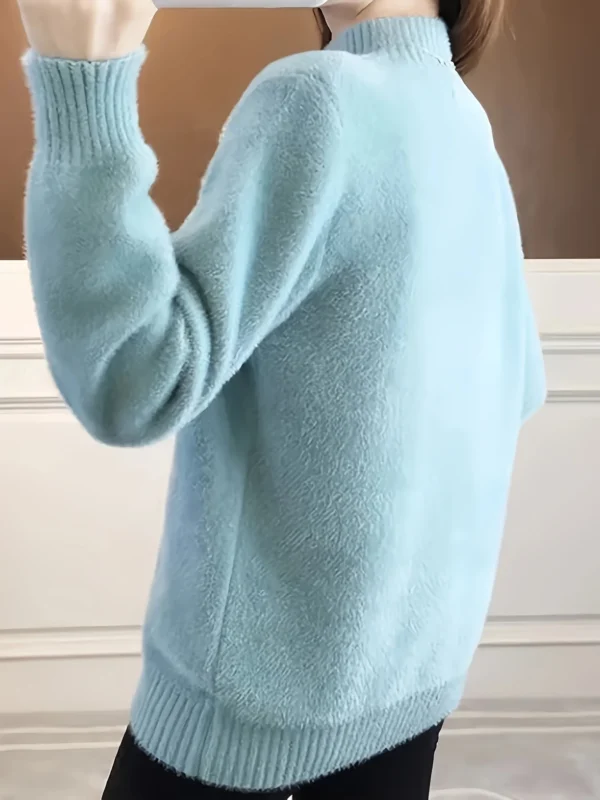 Deer pattern mock turtleneck sweater, long sleeve sweater, women's clothing - Image 4
