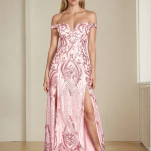 Sequined Women's Sequined Dress Party Split V-neck One-shoulder Dress Vestido Evening Gown