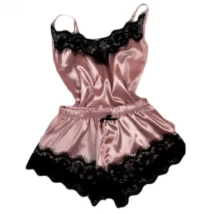 Lace Satin Pajama Set for Women Sleepwear