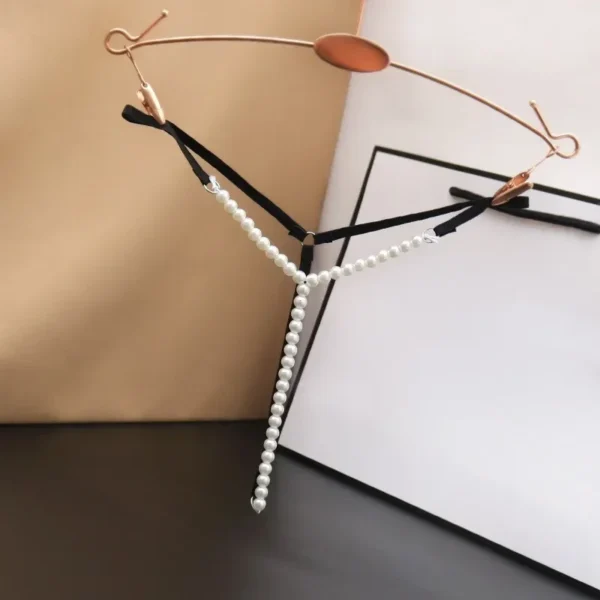 Sexy Pearl Beaded Underwear Women T Shaped Crotchless G-String - Image 4