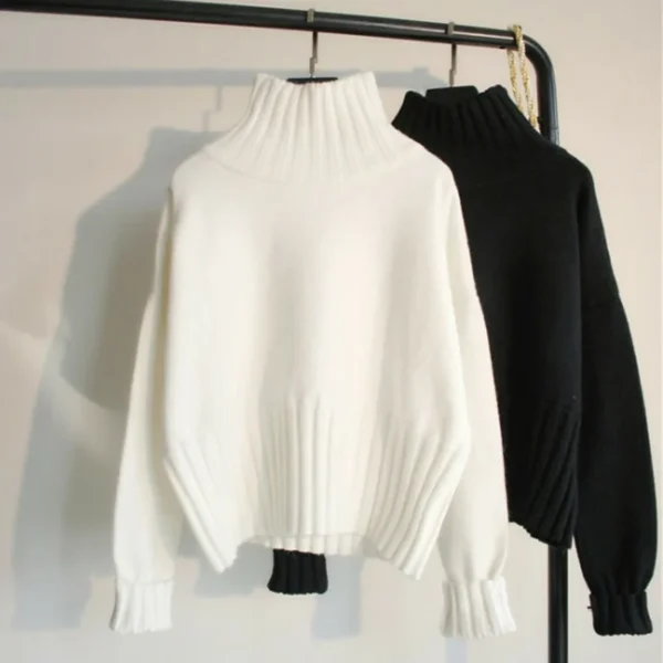 Korean Style Casual Knitted Top Turtleneck Solid Color Round Neck - Image 3