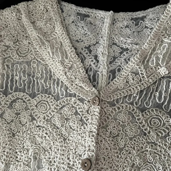 Sheer Embroidery Lace Blouse Short Sleeve Button Front Cardigan - Image 3