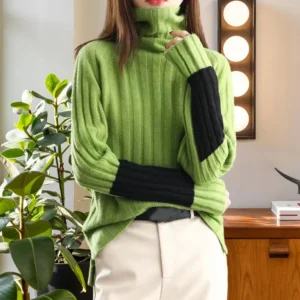 pure wool sweater for women's Turtleneck knitted long-sleeved  sweater