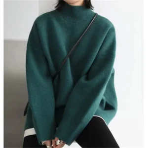 Korean Style Loose Pullover Sweater Half Turtleneck Solid Color