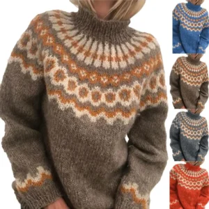 Women's Clothing Turtleneck Pullover Thick Needle Jacquard Sweater