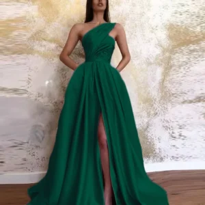 Cross-Border Sexy Side Slit Shoulder Dress Long Evening Dress
