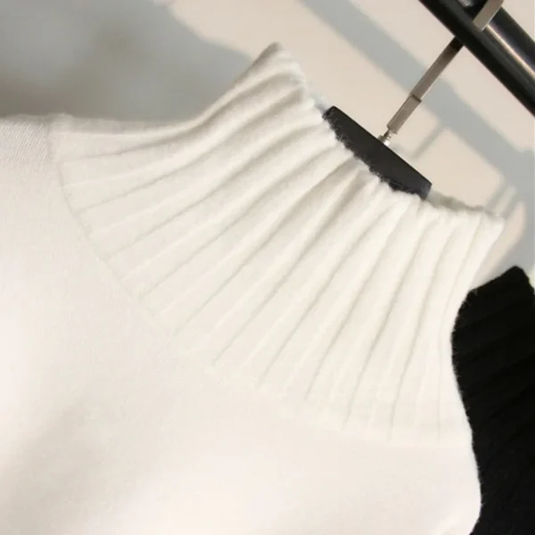 Korean Style Casual Knitted Top Turtleneck Solid Color Round Neck - Image 4