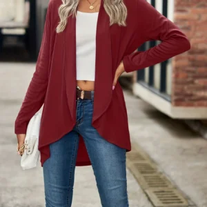 Women's Spring Solid Color New Fashion Long Sleeved Loose Cardigan Top