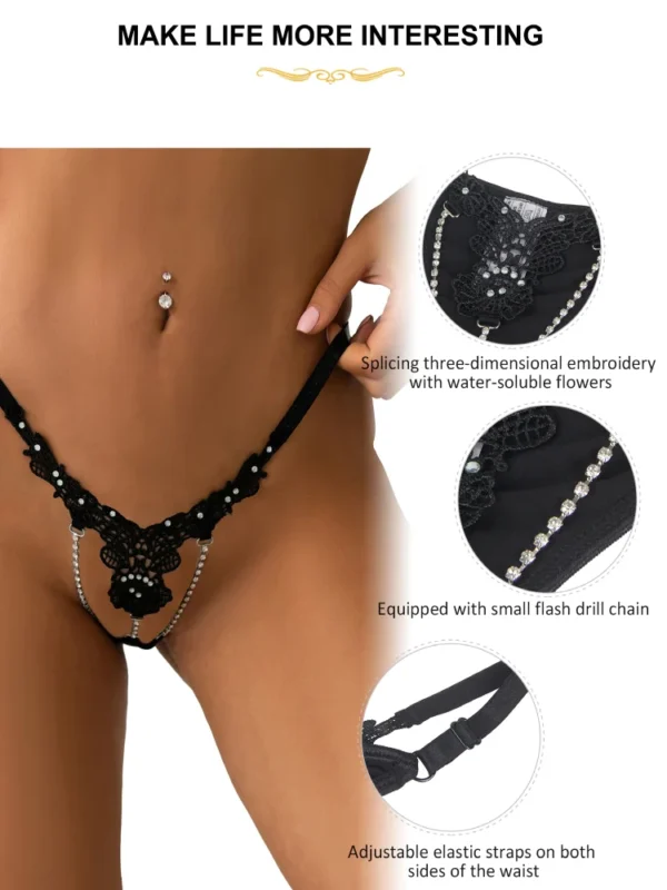 Plus Size Women Thong Rhinestone Low Rise Panties Bikini G-string - Image 5