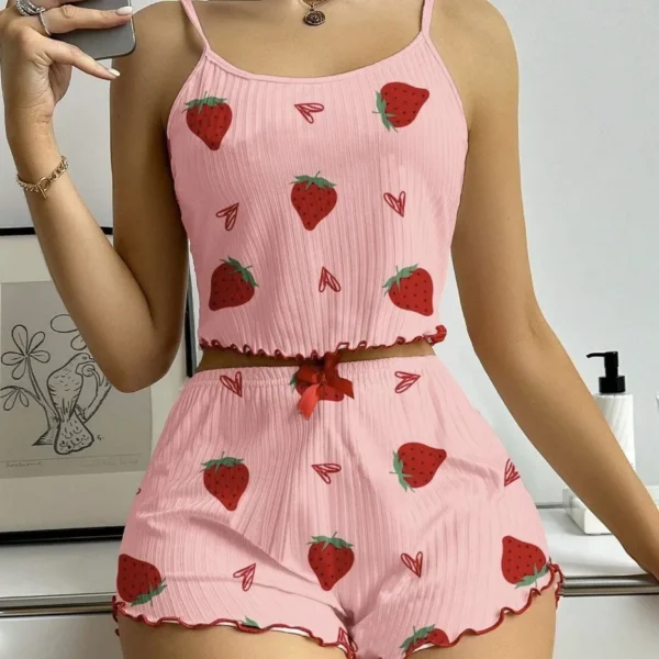 New Strawberry Print Sleepwear Set Women's  Pajamas - Image 4