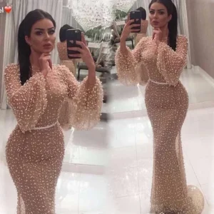 Women's Fashion Bubble Sleeve Mesh Tight Bodycon Dress round Neck
