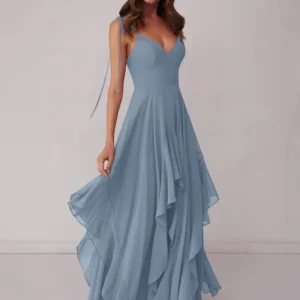 Chiffon Evening Dresses Sleeveless Dress Spaghetti Strap V Neck
