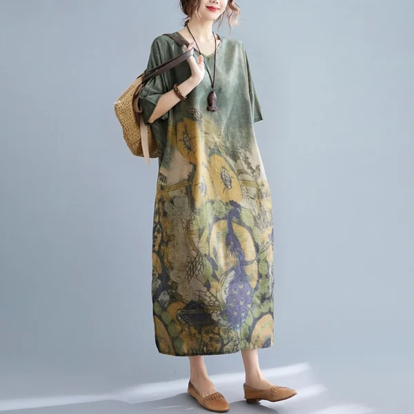 Plus size summer loose V-neck side slit long skirt large women's - Image 3