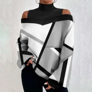 Ladies Long Sleeve Turtleneck Tops Women Sexy Off Shoulder