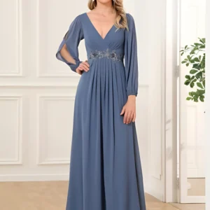 2025 Women Evening Dresses Sexy Deep V-Neck Tulle Full Sleeve